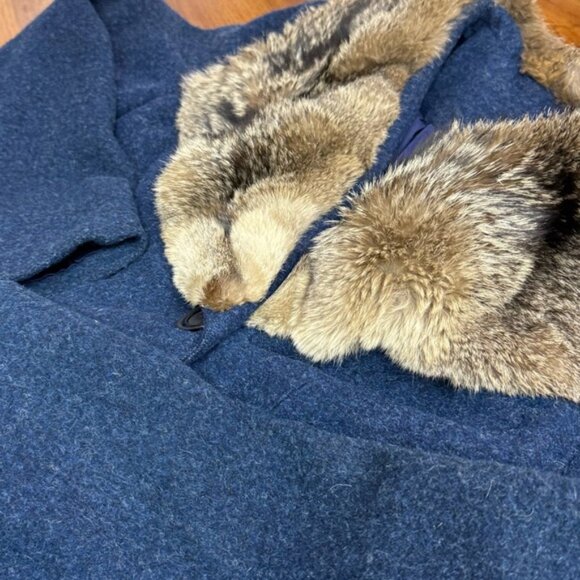 Vintage 1960s Shagmoor Blue Wool Coat with Fox Fur Collar Size 10/12  Winter - Picture 14 of 16